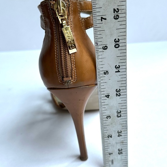 Guess Brown Leather Gold Studded Strappy 4.5” Stiletto Heels Sz 10 - Picture 7 of 9